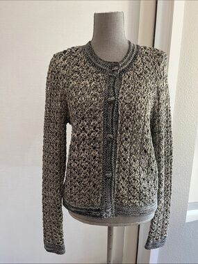 DR2 Openwork Knit Button-Front Cardigan - Grey